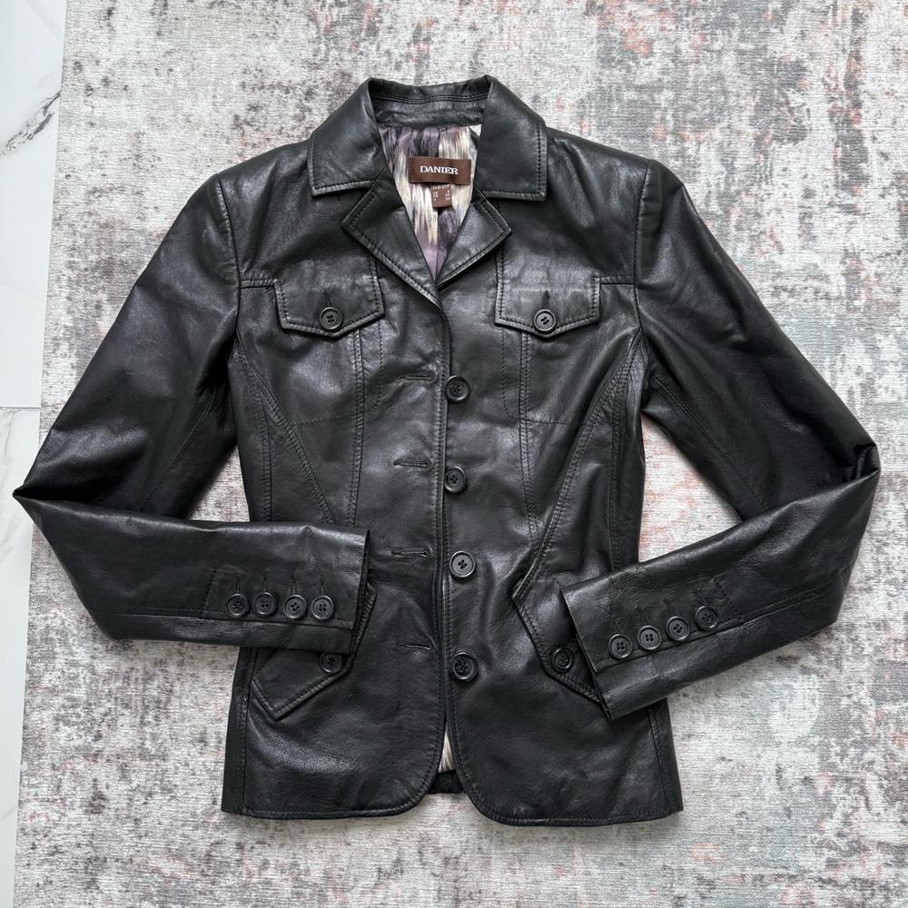DANIER LEATHER STRUCTURED BLAZER JACKET